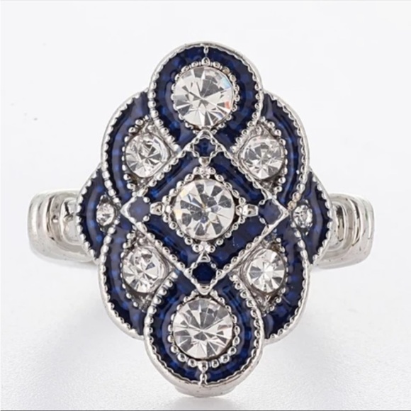 Swarovski Elements Blue Vintage Look Ring NEW - Picture 2 of 12